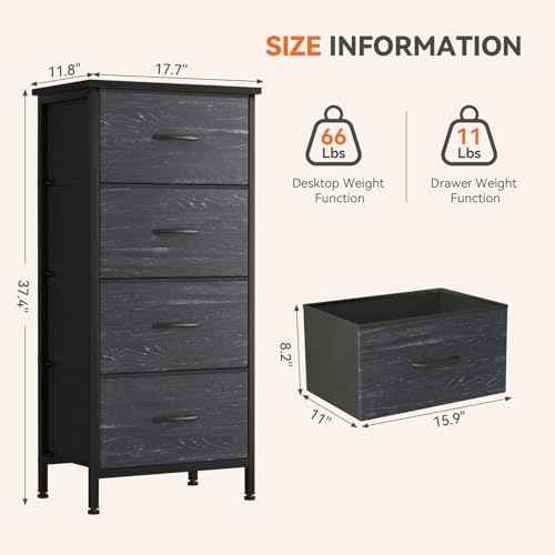 Sweetcrispy Dresser for Bedroom, 4 Drawer Storage Cabinet, Tall Nightstand