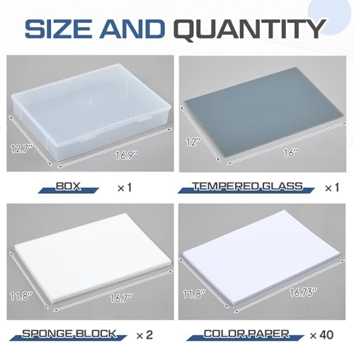 Nuanchu 1 Pcs 12 x 16 Inch Glass Palette for Oil Painting, Neutral Grey | Airtight Keep Wet Palette Container, 40 Sheets Disposable Paper, Keeps Paint Fresh, for DIY Color Mixing Beginners