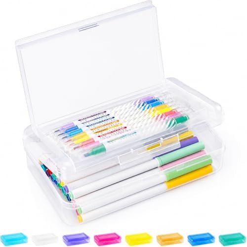 Sooez Double Layer Pencil Box, Large Hard Pencil Case Organizer, Clear Box