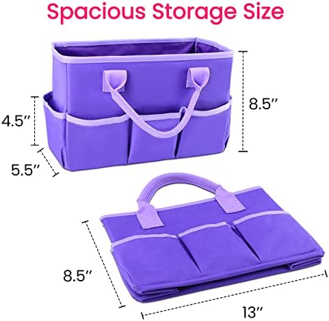Desktop Tote and Organizer, Teacher Helper caddy Bag for Arts, Books, Stationery, Office Desk Organization, Make-up Storage with Handles for Travel (Purple)