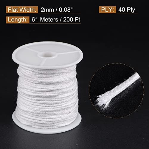 MECCANIXITY Braided Candle Wick Cotton 40 PLY 200 Ft Long 1.7mm Diameter for DIY