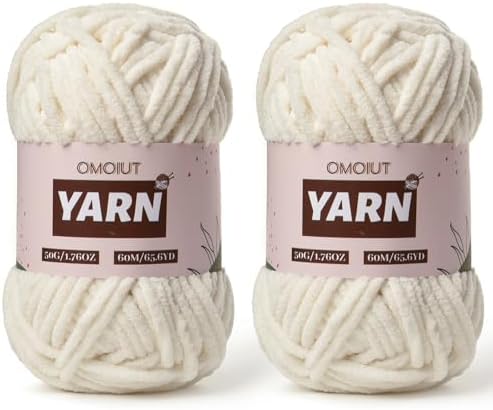 2 Packs Plush Chenille Chunky Crochet Yarn - Baby Yarn for Crocheting Soft - Velvet Yarns Knitting for Blankets Crafts - Fluffy Amigurumi Yarns 100g/131yds (2 White)