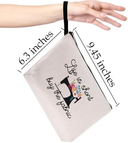 Hanamiya Na Sewing Gift for Women, Seamstress Gifts Cosmetic Bag, Funny Quilting Gifts for Women Great Gift for Quilters, Seamstresses-Life Is Short Buy The Fabric Makeup Bag