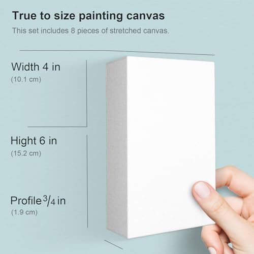 PHOENIX 4x6 Inch 8 Pack Artist Canvas - Small Stretched Canvases for Painting - 3/4 Inch Profile, 100% Cotton 11 Oz. Gesso Primed White Blank Professional Canvas Oil & Acrylic Paints