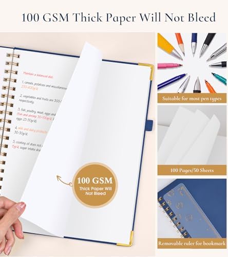 Blank Spiral Notebook Journal 8.5” x 11”, A4 Large Hardcover Sketch Book for Women Men, 100 GSM Blank Paper Drawing Notebook, Spiral Bound Sketchbook for Sketching School Work Note Taking, Navy
