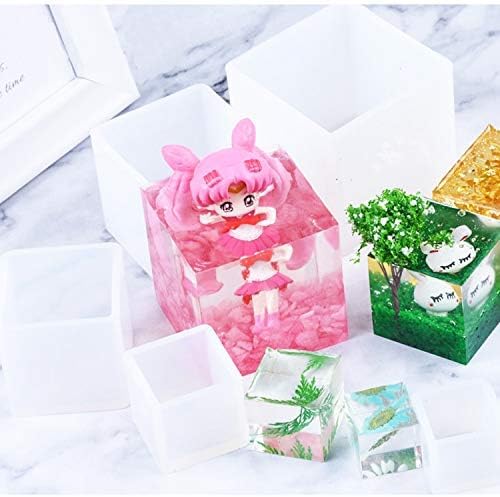 Resin Casting Molding Square Resin Mold Cube Silicone Molds for DIY Craft Making Silicone Clear Casting Molds (5size)