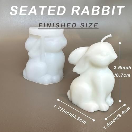 1pcs 2.6inch Bunny Silicone Molds for Soap Candle Making, 3D Animal Rabbits Reusable Silicone Molds for Wax, Chocolate DIY Molds (Bunny 1 Pack)