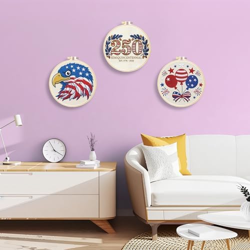 Huacan Embroidery Kit for Adults Beginners with 3 Hoops & Gift Box