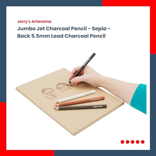 Jerry's Artarama Jumbo Jet Charcoal Pencil, 5.5mm Lead - Durable, Oversized Pencil for Sketching, Outlines & Technical Drawing, Perfect for Kindergarten & Art Enthusiasts - Sepia