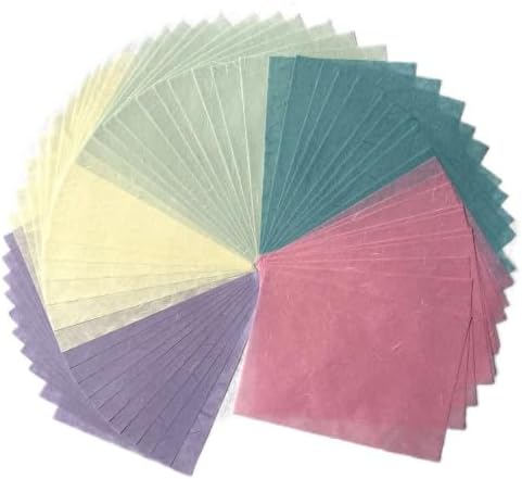 A5 50 Sheets Natural Fiber Mulberry Tree, Mulberry paper Sheets Square Origami, Arts Folding Craft, Decoration, Paper for DIY Crafts. 8.3" x 5.8" (Pastel Tone, A5)