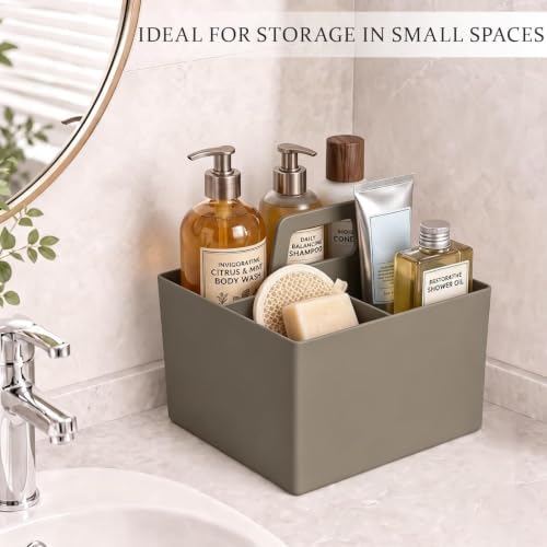 Multipurpose Caddy Organizer with Handle Plastic Desk Storage, Coffee Brown