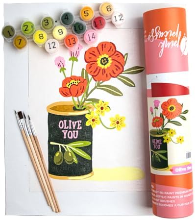 Pink Picasso Paint by Number Kit, All Ages, 8x10, Olive You | Mid Century Modern Collection, Acrylic Paints and Brushes included, Pre-printed high quality canvas, DIY art kit, Gift-ready