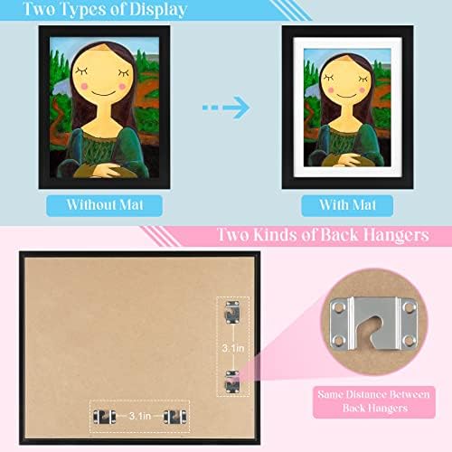 2-Pack Kids Art Frames, 11x14 Front Opening Kids Artwork Frames Changeable, Displays 9x12 With Mat and 11x14 Without Mat, Holds 50 Pcs, for 3D Picture, Crafts, Children Drawing, Hanging Art, Portfolio