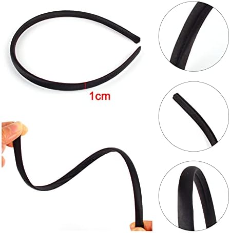 20 PCS Black Satin Covered Headbands for Girls Women Christmas Plain DIY Craft Head bands Plastic Thin Headband for Women(Black)