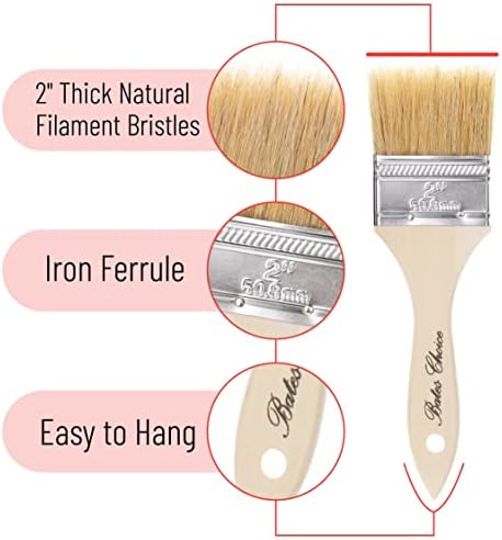 Bates- Chip Paint Brushes, 2 Inch, 9 Pack, Natural Bristle with Wood Handle
