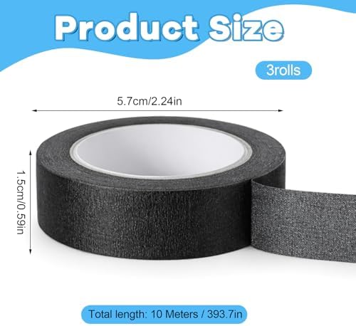Ymapinc 3 Rolls Black Washi Tape Set 33Yds, 0.59Inx11Yds Thin Craft Masking Scrapbooking Tape, Decorative Tapes Pack, Washi Tapes for Scrapbooking/Book/DIY Craft/Journal/Gift Wrapping Art