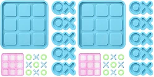 Tic Tac Toe Resin Mold with 5 Chess Pieces Molds,DECYOOL X O Board Game Silicone Molds for Resin Casting,DIY Tabletop Board Game (Pack of 2)