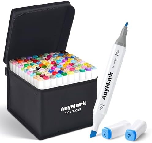 AnyMark 100 Colors Alcohol Markers Chisel & Fine Dual Tip