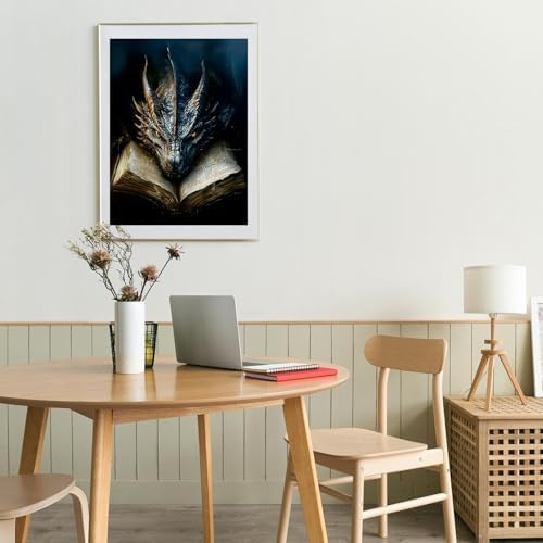 MBNTJHT Dragon Paint by Numbers Kit for Adults,Black Dragon and Book Paint by Number Kits with Brushes for Adults Beginner,DIY Unframed Oil Painting Kits for Home Wall Decor 16x20 Inch.