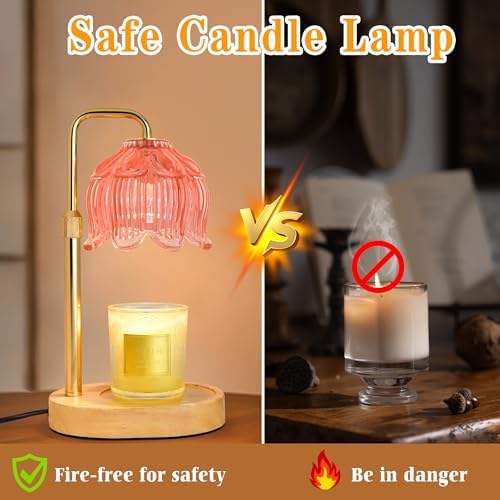 XJZJY Pink Flower Candle Warmer Lamp with Timer, Birthday Gifts for Women | Dimmable wax melt warmer with 2 bulbs for jar candles, height adjustable, lotus flower lamp, home decor, housewarming gift