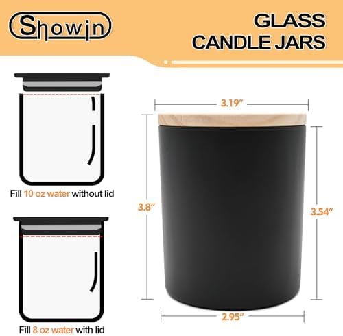 SHOWIN Thick Candle Jars for Making Candles 20 Pcs, 10 OZ Empty Jars with Wood Lids for Candle Making, Sample Container, Matte Black