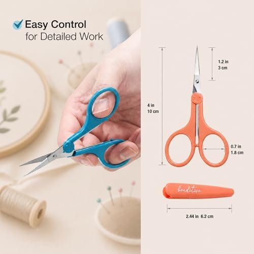 Beaditive High Precision Detail Scissors Set (2-Pc) Sharp, Fine Tips | Paper Cutting, Scrapbooking, Sewing, Crafting | Stainless Steel | Protective Cover (Mid Century)