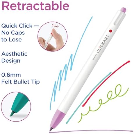 Zebra Pen CLiCKART No Bleed Felt Tip Pen, Night Scape Ink, 0.6mm, 6-Pack