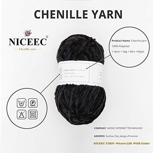 NICEEC 3 Skeins Soft Chenille Yarn 3 x85m (3X 93yds, 3X 50g)_Khaki