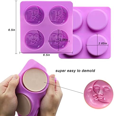 Newmemo Sun & Moon Silicone Soap Molds Crescent Moon Face Silicone Soap Mold Craft Art Molds for Homemade Lotion Bar, Bath Bombs Polymer Clay DIY Candle Resin Making Wax Candy Chocolate (1)