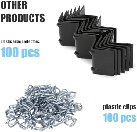 Heavy Duty Banding Strapping kit Contain 3/4"x 330' Woven Cord Packaging Straps & 100 Metal Wire Buckles 100 Plastic Edge Protectors Tensioner with Cutter Tool Glove