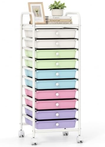COSTWAY 10-Drawer Rolling Storage Cart, Ice Cream Colorful