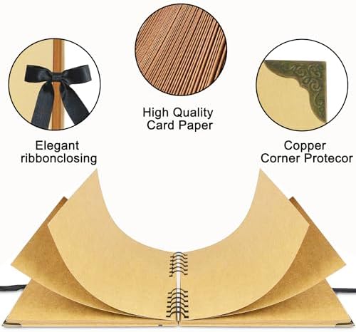Large Scrapbook Album, 10"x12" Scrap Book, 60 Pages Blank Scrapbook, Thick 250gsm Kraft Paper, Art Supplies for DIY Crafts, Guest Books, Traveling, Birthday & Holiday Gifts.