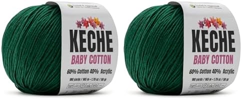 Keche Baby Cotton, 60% Cotton 40% Acrylic Yarn, Soft Cotton Yarn for Crochet and Knitting, Amigurumi Yarn 4 Skeins/Balls [1.76 Oz (50g) / 180 Yrds (165m)] x 2 Dark Green
