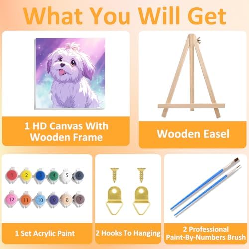 Dog Paint by Numbers Kit for Kids, 8x8 inch