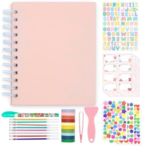 Scrapbook Self Adhesive Photo Album 25 Pages Hard Cover DIY Photo Album for Instant Camera Print Paper with DIY Accessories (Pink)