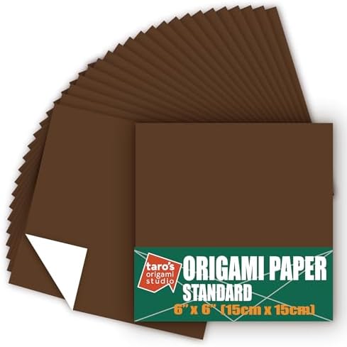 [Taro's Origami Studio] Standard 6 Inch One Sided Single Color (Dark Brown) 50 Sheets (All Same Color) Square Easy Fold Premium Japanese Paper for Beginner (Made in Japan)