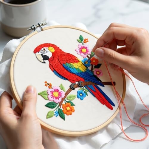 Nuberlic Parrot Embroidery Kit for Beginners, Animal Cross Stitch Kit