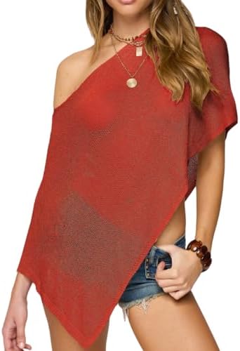 Women Sheer Poncho Shawl Top Lightweight Knit Pullover Beach Cover Up Tops