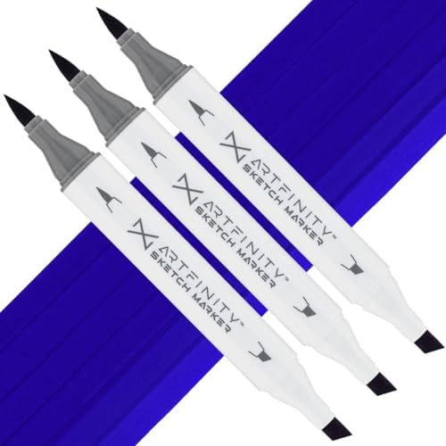 Artfinity Sketch Markers - Set of 3 - Blue Magic B4-8, Vibrant, Professional, Dye-Based Alcohol Markers for Artists, Drawing, Travel, & More