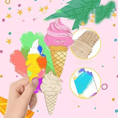 Wooden Ice Cream Decorations, 10pcs Blank Wood Ornaments, 3.5X1.5 in Used for Painting and Decoration DIY Technology, Hanging skrnrhrery