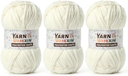 3 Pack Soft Chenille Yarn for Crocheting, Fluffy Chunky Crochet Yarn for Baby Blanket, (5.29oz/196.8yds) Fuzzy Velvet Yarn for Amigurumi&DIY Puzzle、Crafts、Scarf(3 White)