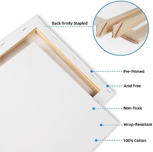 20 Pack Stretched Canvases-4Packs of 4x4,5x7,8x10,9x12,11x14