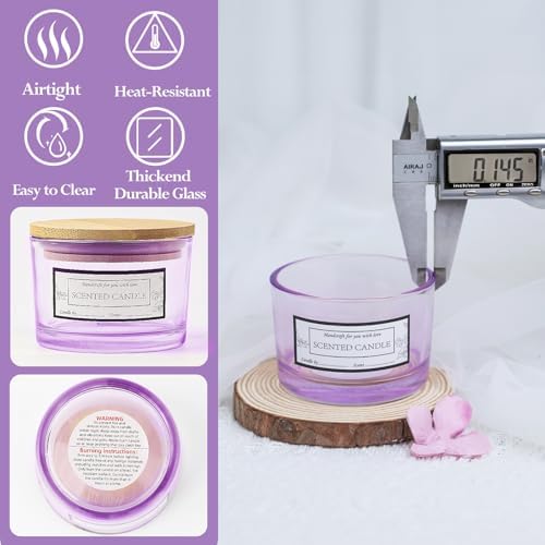 CONNOO 15 Pack 4oz Purple Glass Candle Jars with Airtight Bamboo Lids