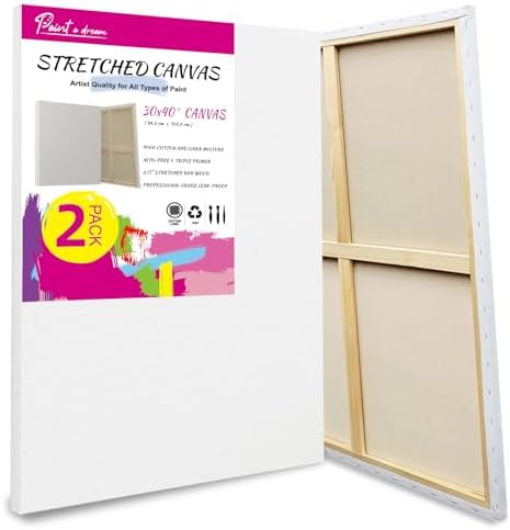 Stretched Canvas for Painting, 2Pack 30X40 Large Canvas for Painting, (400GSM) Triple Primed 2/3" Profile Cotton Professional Artist Quality Blank Canvas,Ready to Paint, Art Supplies for Acrylic, Oil