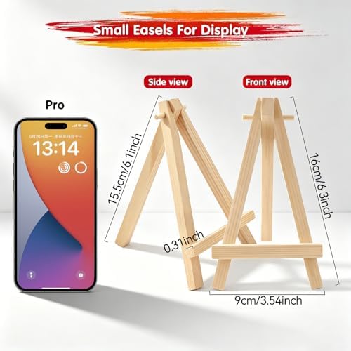 4PCS Wooden mini Easel Stand, Small Tabletop Easel, Small easels for Display Cards, Canvas Paintings, Artist Crafts, Business Cards, Photos, Mobile Phones, for Weddings, Desktop Home Decoration
