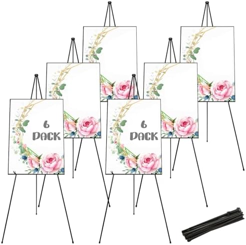 DAJAVE 6 Pack Display Easel Stand 63 Inch Folding Easels for Display, Portable Tripod Display Easel, Black Adjustable Metal Easel for Wedding Sign, Posters, Painting