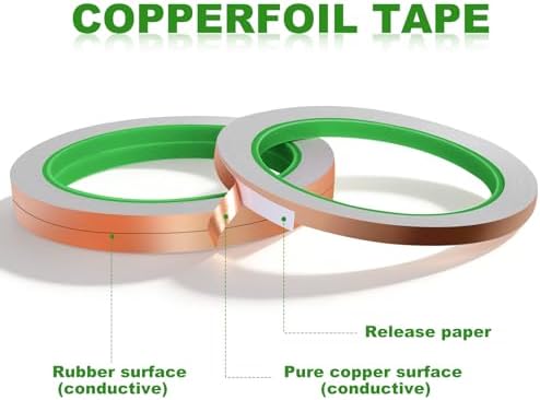 Rindion 4 Pack Copper Tape, 1/4inch X 196.8FT Double-Sided Conductive Copper Foil Tape, Copper Tape Conductive Adhesive for EMI Shielding, Electrical Repairs, Guitars, Grounding, Craft Decorations