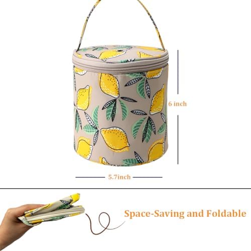 Mini Yarn Storage Small Size Yarn Bag for Crocheting with Holes,Empty Round Knitting Tote Bags protable Yarn Holder,Perfect for Travel,Beginner & Crocheter(Yellow Lemon)