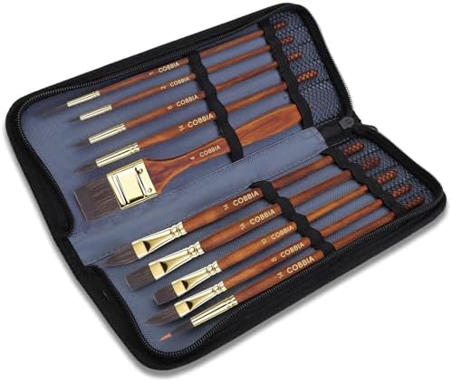 Art Paint Brush Kit, 10 Pieces Paint Brushes for Acrylic Painting with case, Nylon Hair Brushes for Oil, Watercolor, Gouache, Art Supplies
