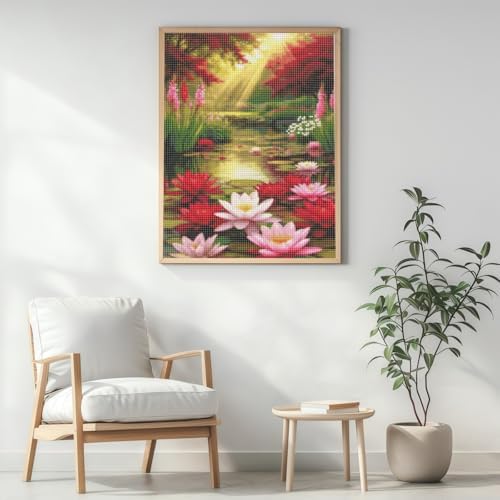 Water Lily Diamond Painting Kit for Adults, 5D Full Drill Diamond Art